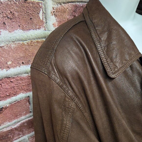 Pelle Cuir Leather Coat M | Vintage 80s Brown Double Breasted Trench - Picture 6 of 9